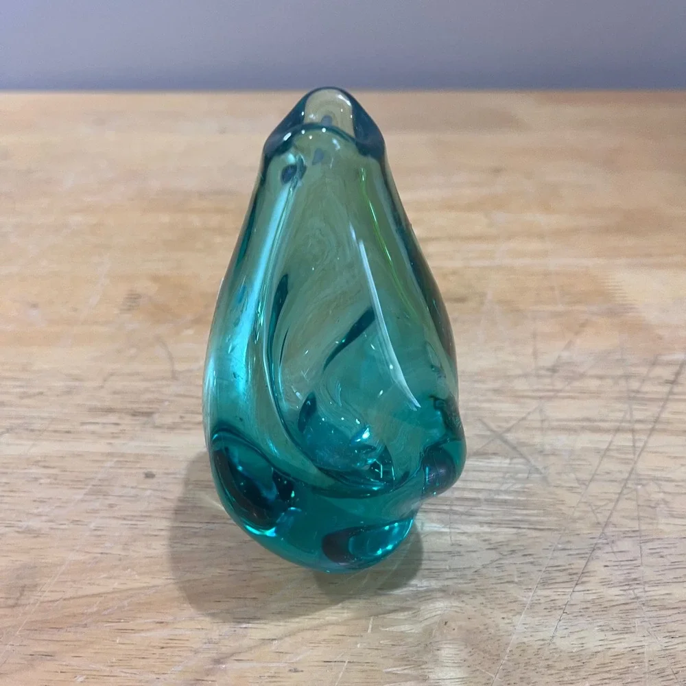 Vtg‎ Miloslav Klinger ZBS Green Art Glass Vase Mid Century Modern Czech 4.75